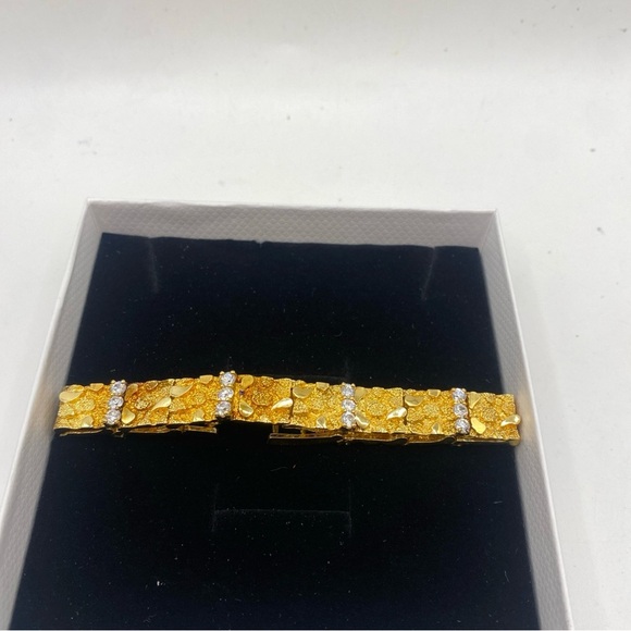 Bracelet 925 Sterling Silver Taiwan Solid Nugget 10k Gold plated vermeil CZ 7” - Picture 10 of 11